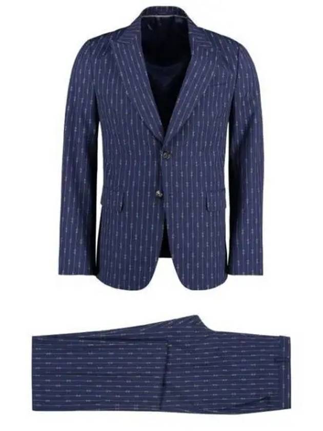 Horsebit Striped Wool Suit Blue - GUCCI - BALAAN.