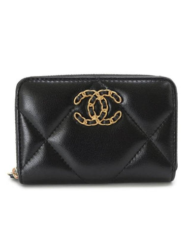 19 CC Logo Zip Around Lambskin Card Wallet Black - CHANEL - BALAAN 1