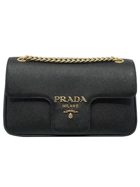 Saffiano Leather Chain Shoulder Bag Black - PRADA - BALAAN 1