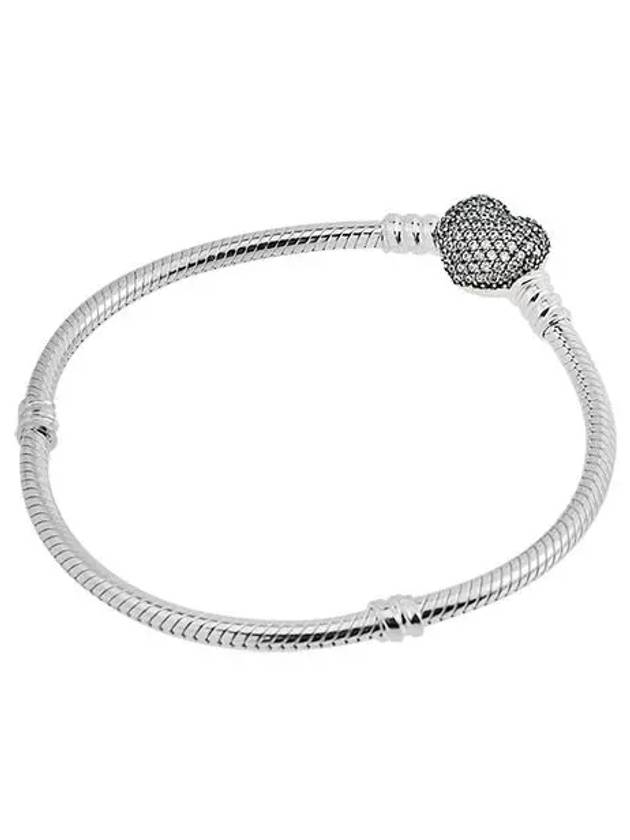 Moments Sparkling Heart Clasp Snake Chain Bracelet Sterling Silver - PANDORA - BALAAN 2