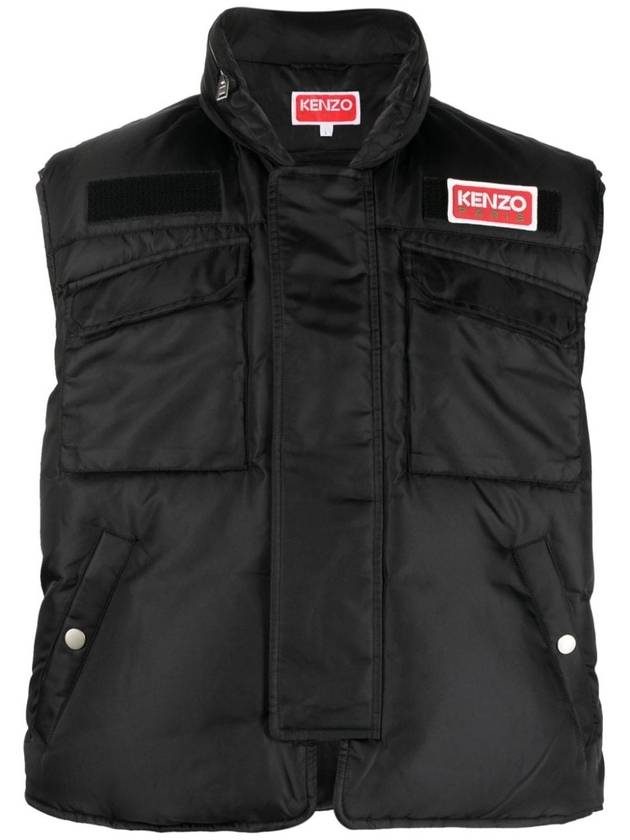 Quilted Hooded Cargo Nylon Vest Black - KENZO - BALAAN 2