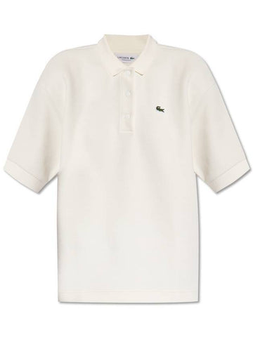 Women's Pique Oversized Short Sleeve T-Shirt White - LACOSTE - BALAAN 1