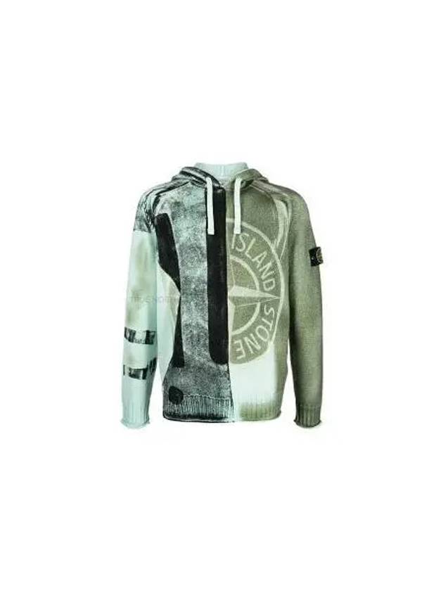 Manual Print Treatment Montion Saturation Knit Hoodie Green - STONE ISLAND - BALAAN 2