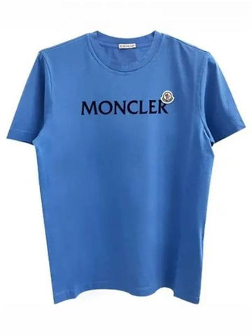 8C00047 8390T 7B5 Logo Patch Round Short Sleeve T Shirt Blue Men s TLS 270479 - MONCLER - BALAAN 1