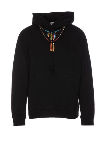 Feather Necklace Print Cotton Hoodie Black - MARCELO BURLON - BALAAN 2