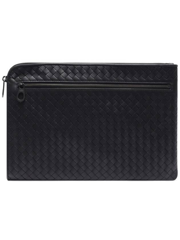 Intrecciato Weaving Zipper Clutch Bag Black - BOTTEGA VENETA - BALAAN 3