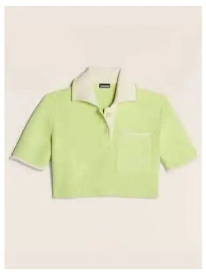 Le Maille Arco Contrasted Cropped Knit Polo Shirt Light Green - JACQUEMUS - BALAAN 2