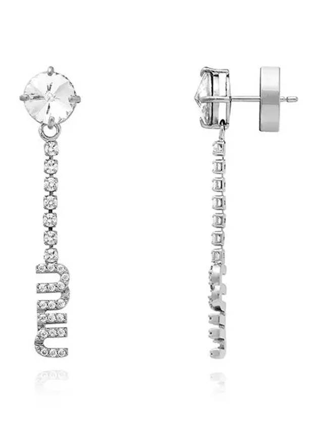 Logo Crystal Metal Earrings Silver - MIU MIU - BALAAN 3