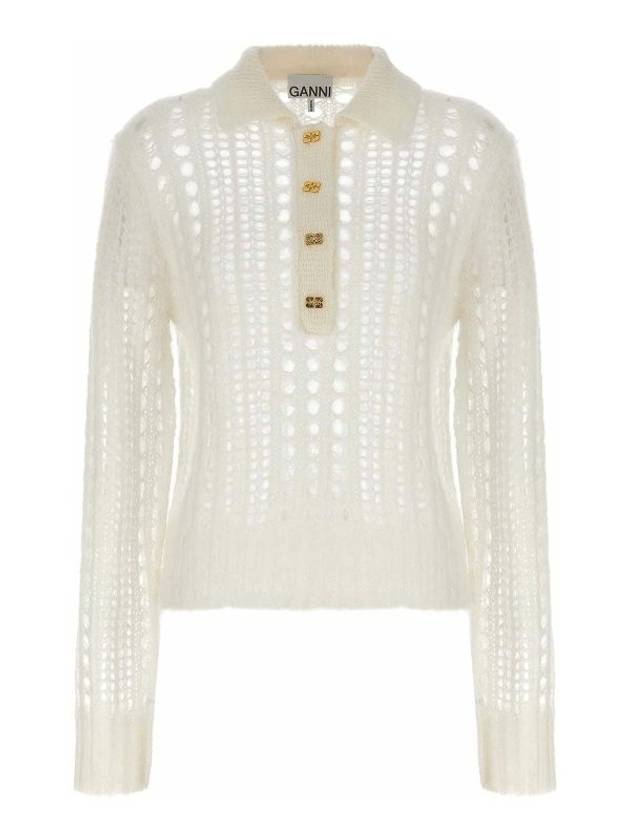 Mohair Lace Polo Knit Top White - GANNI - BALAAN 2