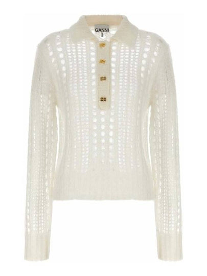 Mohair Lace Polo Knit Top White - GANNI - BALAAN 2