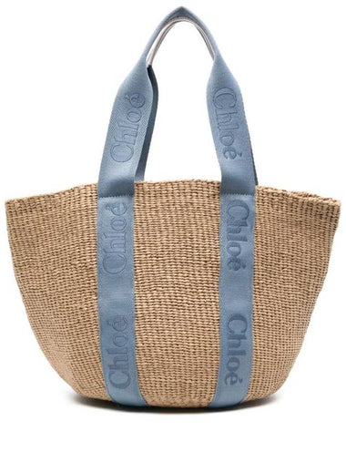 Woody Large Basket Tote Bag Blue Beige - CHLOE - BALAAN 1