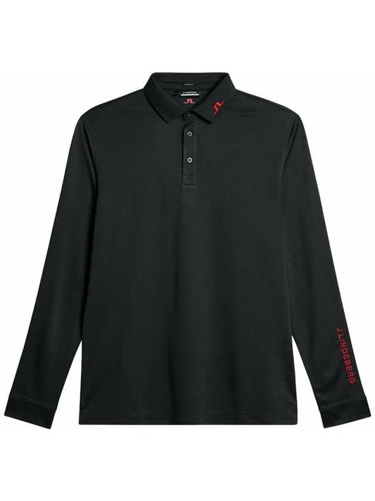 Men's Tour Tech Long Sleeve Polo Shirt Black Melange - J.LINDEBERG - BALAAN 2