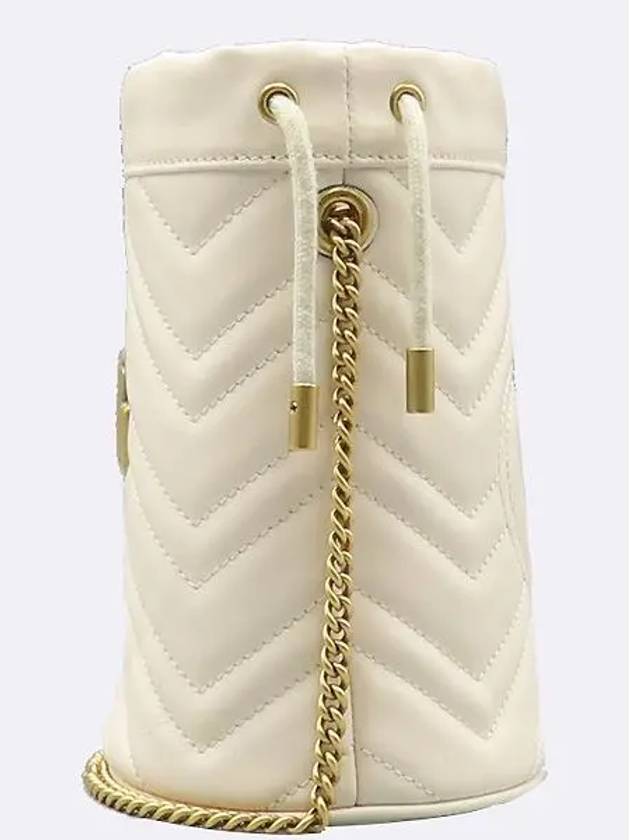 575163 White Matelasse Chevron Leather GG Marmont Mini Bucket Chain Cross Bag - GUCCI - BALAAN 2