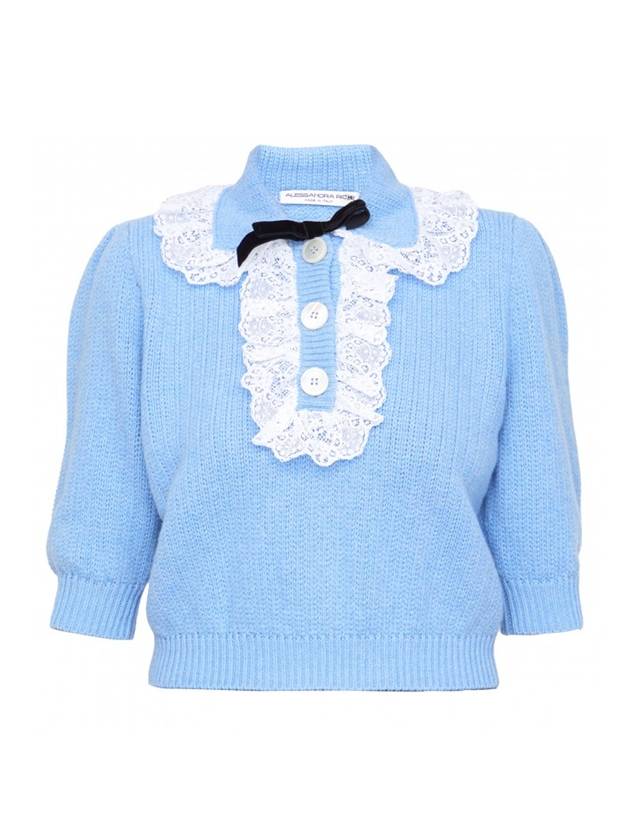 Wool Collar Short Sleeve Knit Top Blue - ALESSANDRA RICH - BALAAN 1