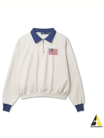 W Logo Flag Fleece Half Zip Pullover Deck Wash White - POLO RALPH LAUREN - BALAAN 1