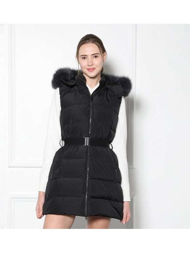 Women s Fox Fur Hood Horizontal Quilted Long Down Vest HD4WVT003 - HOLIC&PLAY - BALAAN 4