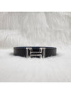 Men's Brush Buckle Reversible 32MM Leather Belt Noir Blue - HERMES - BALAAN 3