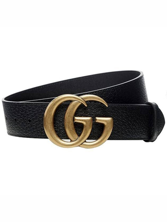 GG Marmont Double G Buckle Wide Leather Belt Black - GUCCI - BALAAN 1