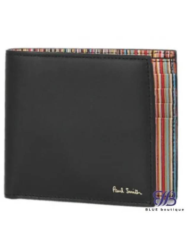 Men's Logo Signature Stripe Leather Half Wallet Black - PAUL SMITH - BALAAN 2