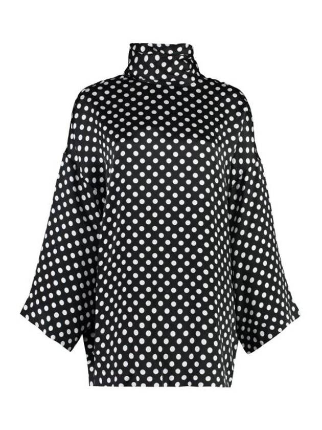 Polka Dot Bow Satin Blouse Black - SAINT LAURENT - BALAAN 1