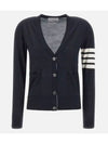 Sustainable Fine Merino Wool 4-Bar Relaxed Fit V-Neck Cardigan Navy - THOM BROWNE - BALAAN 2