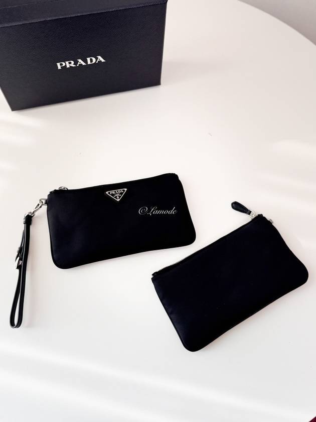 Triangle Logo Double Clutch Black - PRADA - BALAAN 6