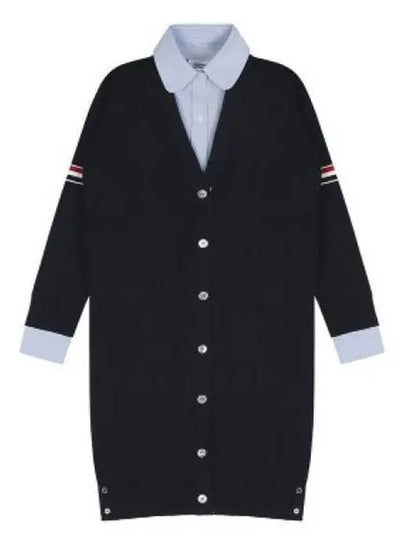 Milano Stitch Combo Shirt Cardigan Navy - THOM BROWNE - BALAAN 2