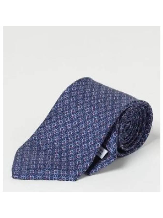 Tetris Print Silk  Tie Navy Blue - SALVATORE FERRAGAMO - BALAAN 2