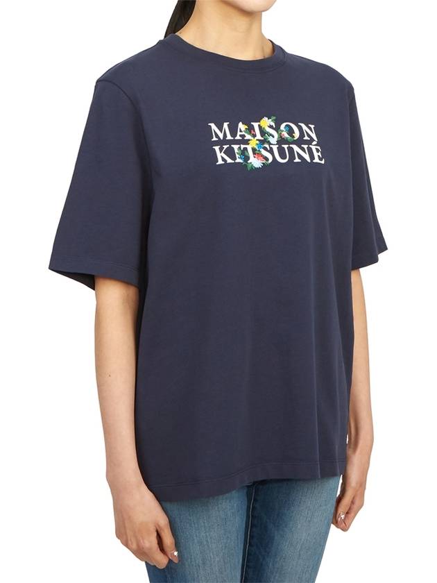 Flower Logo Print Short Sleeve T-Shirt Blue - MAISON KITSUNE - BALAAN 4