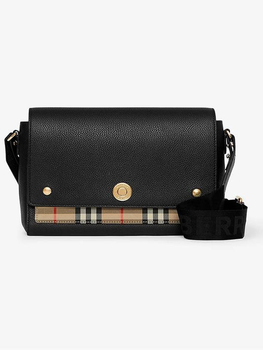 Leather and Vintage Check Note Crossbody Bag Black - BURBERRY - BALAAN 2