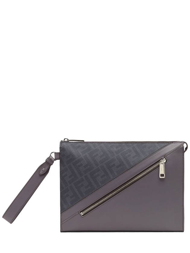 FF Motif Flat Leather Clutch Bag Grey - FENDI - BALAAN 2