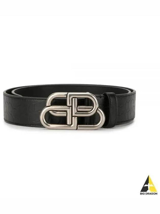 Men's BB Buckle Leather Belt Black - BALENCIAGA - BALAAN 2