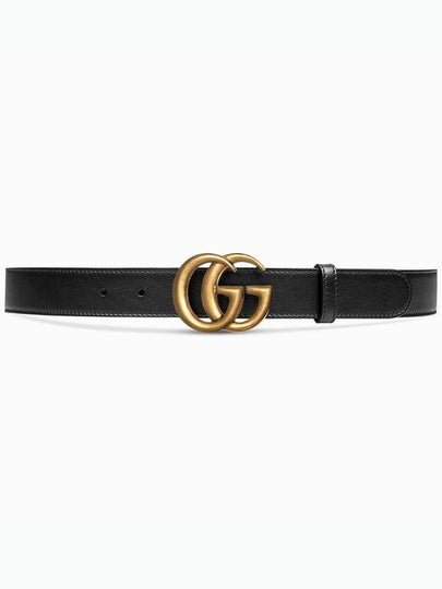 Men's GG Marmont Double G Buckle Gold Hardware Leather Belt Black - GUCCI - BALAAN 2