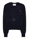 Heart Logo Crew Neck Merino Wool Knit Top Blue - AMI - BALAAN 2