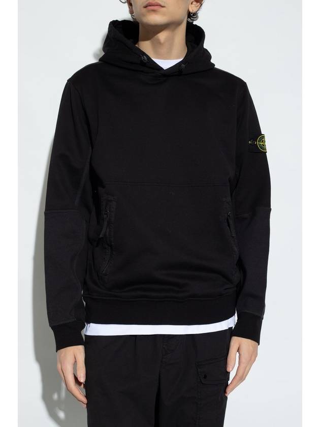 Regular Fit Mercerized Cotton Fleece Cotton Hoodie Black - STONE ISLAND - BALAAN 3