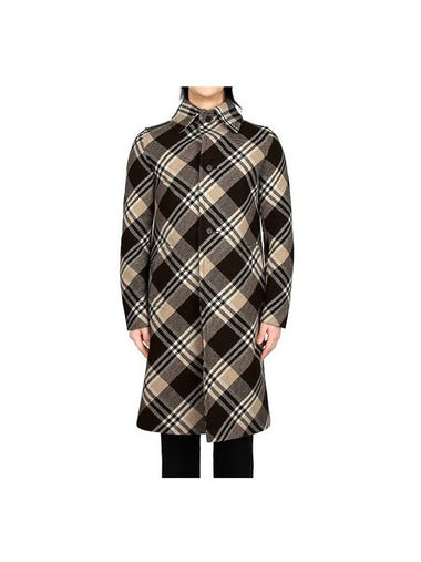 Tartan Virgin Wool Single Coat Cocoa Brown - PRADA - BALAAN 1