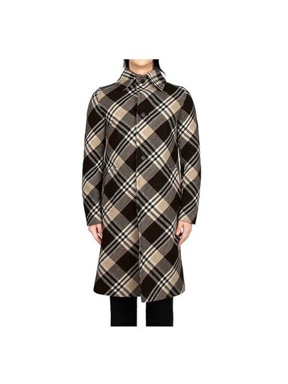 Tartan Virgin Wool Single Coat Cocoa Brown - PRADA - BALAAN 2