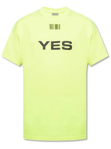 Neck Barcode Yes Print Short Sleeve T-Shirt Neon - VETEMENTS - BALAAN 1