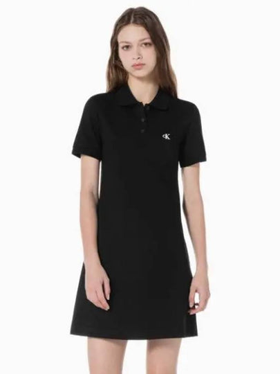 JEANS Women s Black Chest Embroidered Logo Polo Dress J222371 BEH - CALVIN KLEIN - BALAAN 2