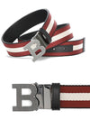 Men's B Buckle Reversible Striped Belt Red Black - BALLY - BALAAN 3