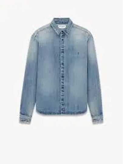 Men's Cassandre Logo Denim Long Sleeve Shirt Blue - SAINT LAURENT - BALAAN 2