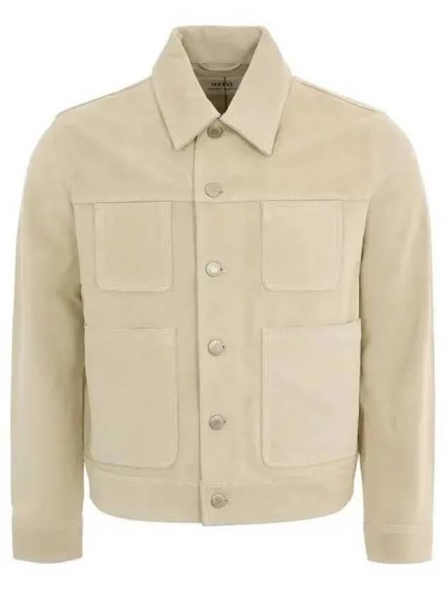 Button Suede Jacket Beige - AMI - BALAAN 2