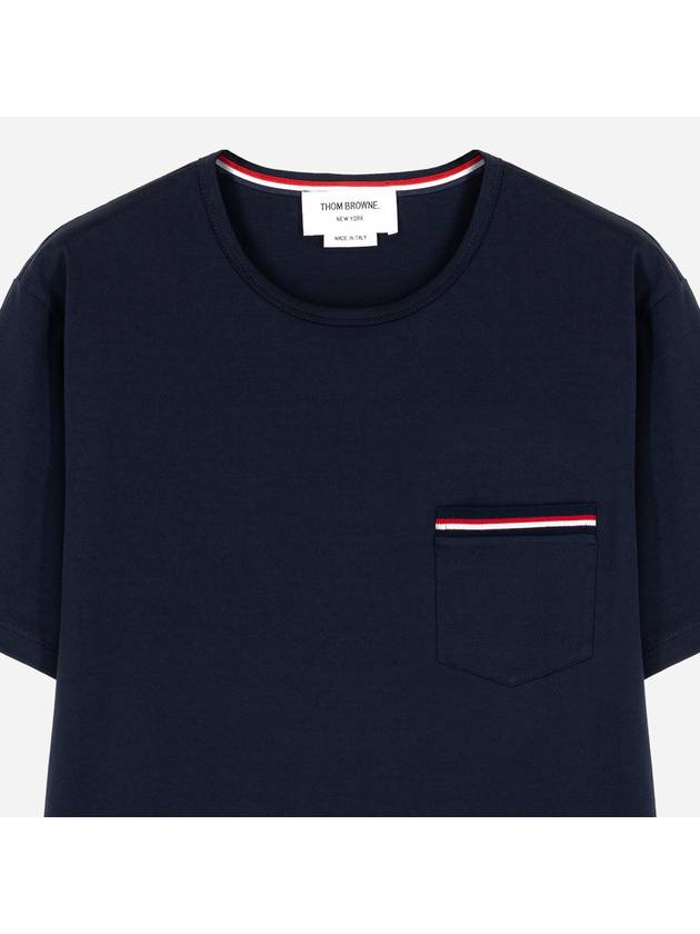 Men's Medium Weight Jersey Tipped Pocket Crewneck Short Short Sleeve T-Shirt Navy - THOM BROWNE - BALAAN 3