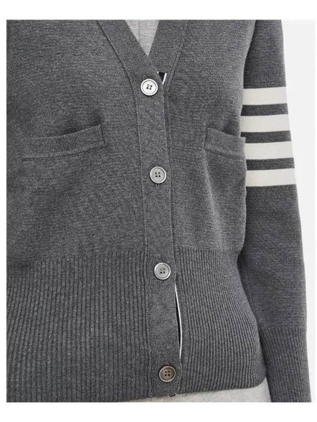 Cotton 4-Bar Milano Classic V-Neck Cardigan Medium Grey - THOM BROWNE - BALAAN 6