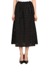 Embroidered Anglaise Midi Cotton A-Line Skirt Black - GANNI - BALAAN.