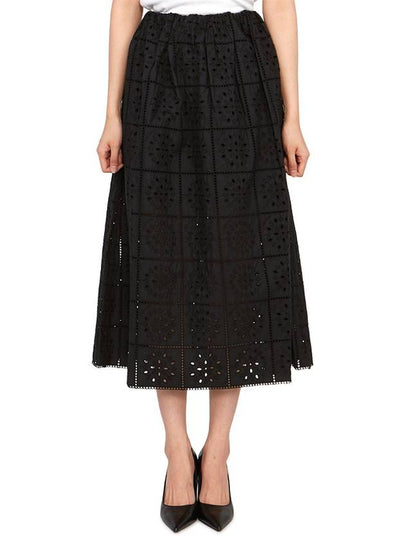 Embroidered Anglaise Midi Cotton A-Line Skirt Black - GANNI - BALAAN 2