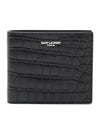 Crocodile Embossed Leather Half Wallet Black - SAINT LAURENT - BALAAN 2