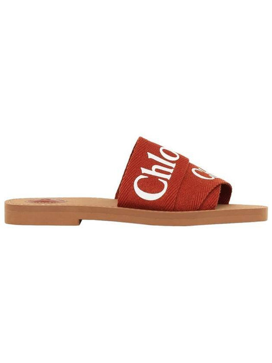 Woody Logo Flat Mule Slippers Terracotta Red - CHLOE - BALAAN 1