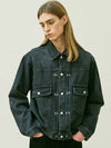 Rivet 2ND TYPE Washed Denim Trucker Jacket Black - KND - BALAAN 8