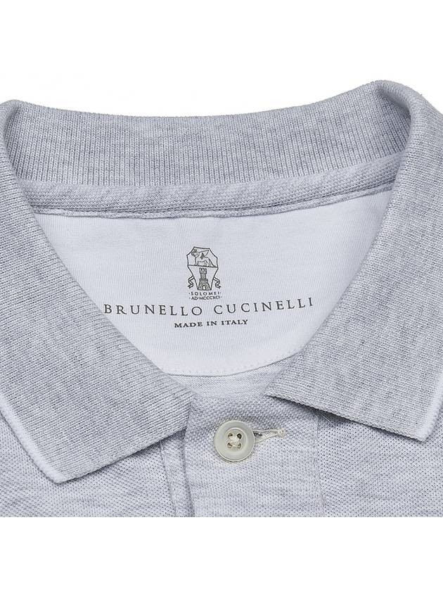 Embroidered Logo Short Sleeve Polo Shirt Grey - BRUNELLO CUCINELLI - BALAAN 5